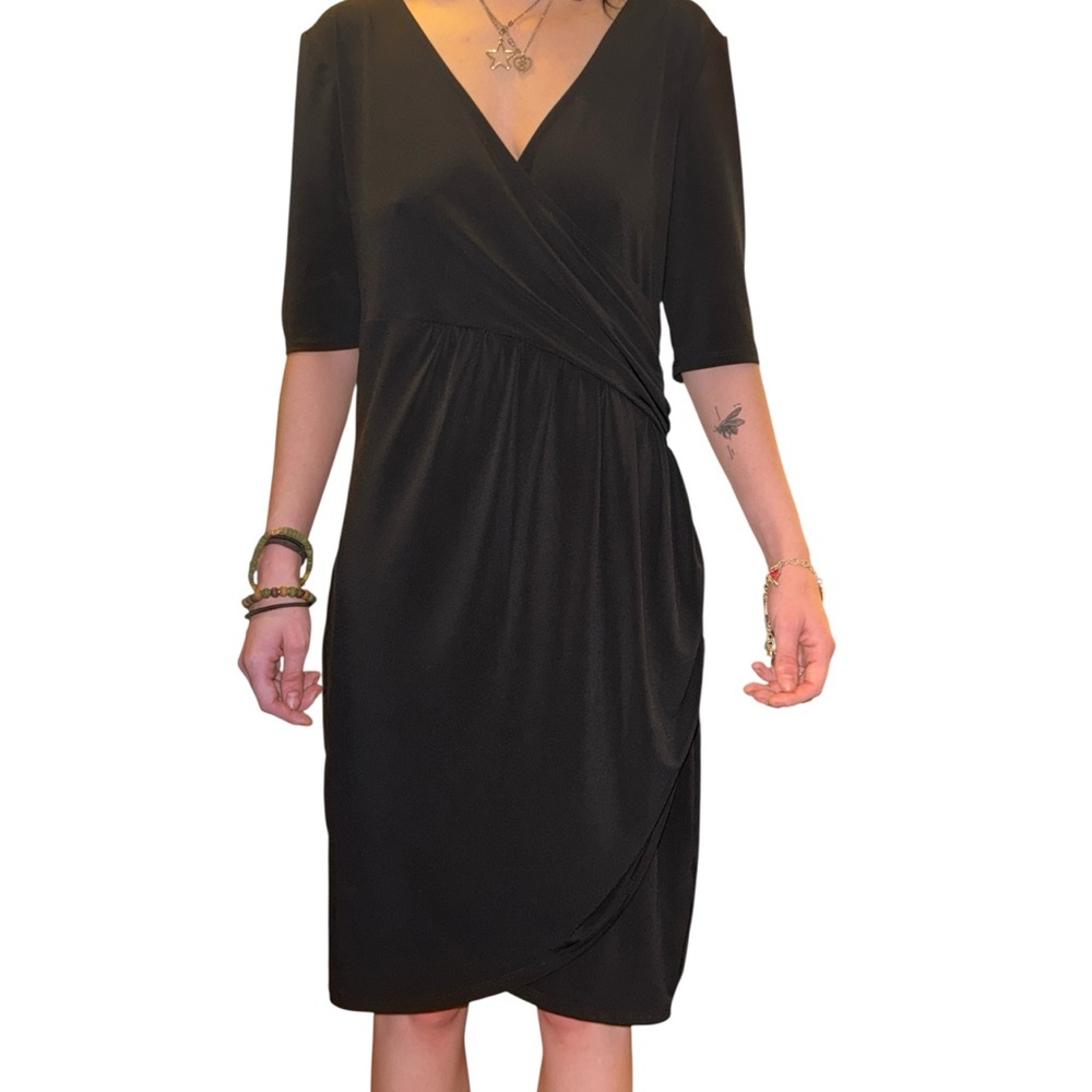 JustFab Elegant Black Wrap Midi Dress
